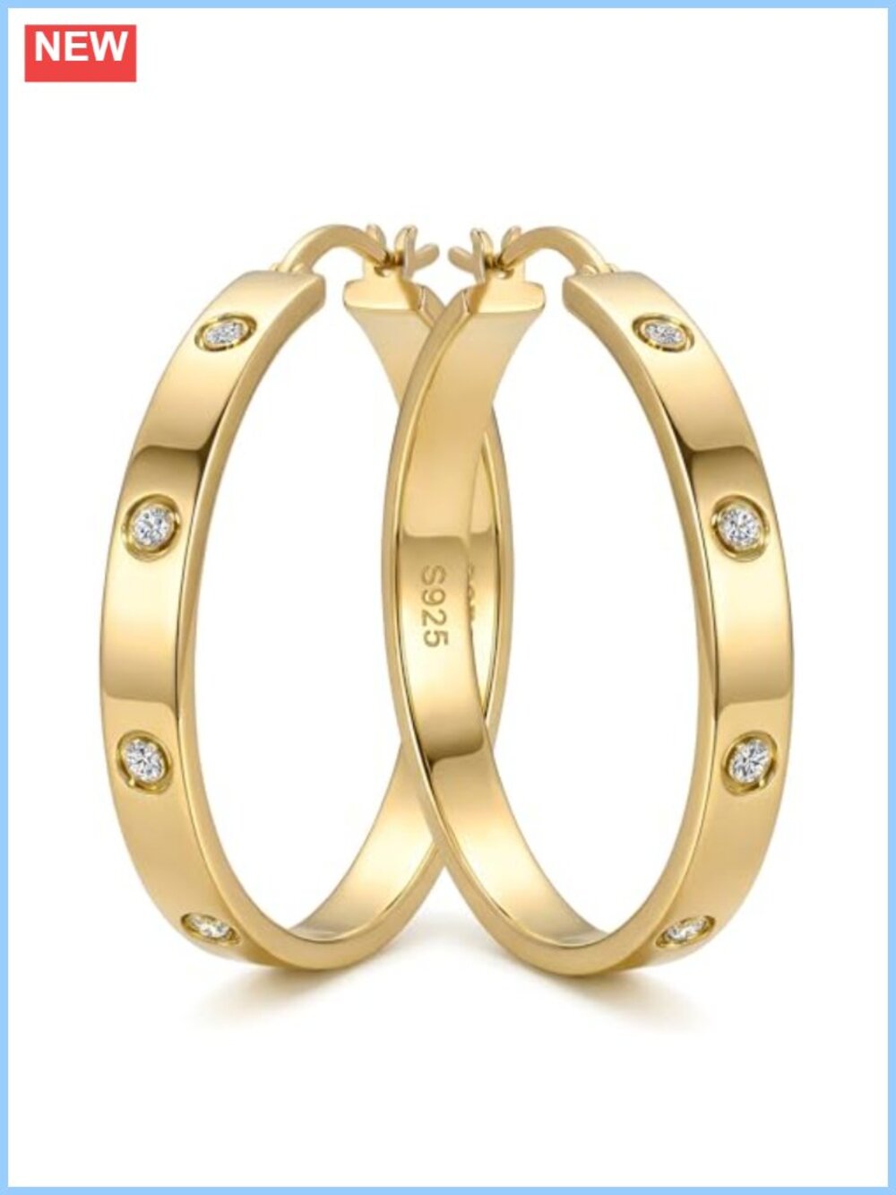 Gold Hoop Earrings Dainty Rhinestone CZ Hypoallergenic 14k Gold Plated Brass